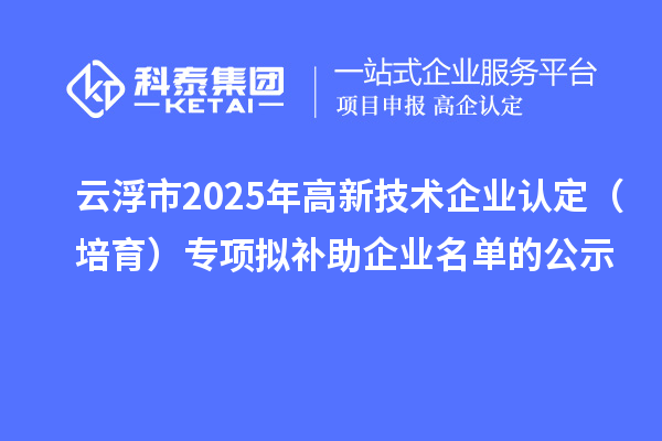 云浮市2025年高新技術(shù)企業(yè)認(rèn)定(培育)專項擬補助企業(yè)名單的公示